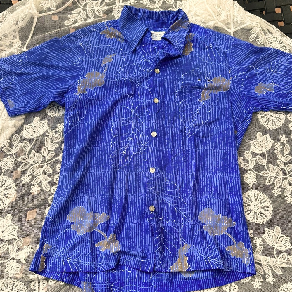 VTG I Am! Identity Apparel Malia Shirt Mens Hawaiian Tribal Blue RARE-SZ M